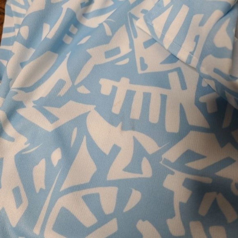 Vintage 70s Mod Light Blue White Retro Pattern Shirt - Picture 8 of 9